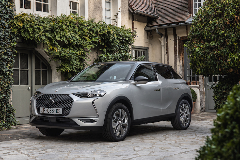 DS3 Crossback E tense parked in front of house